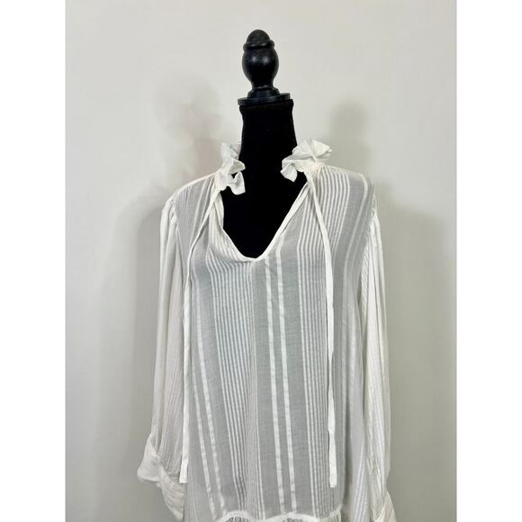 Evarae Loli Mini Dress in White Striped Large Ruffle Long Sleeve Boho Classic - Picture 3 of 4